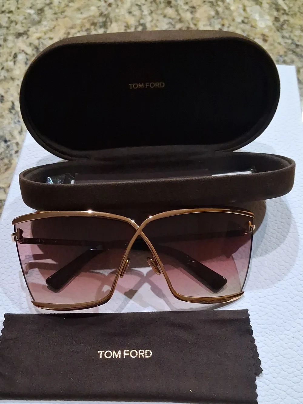 Tom Ford Gold Metal Frame Sunglasses with Pink Gradient Lenses